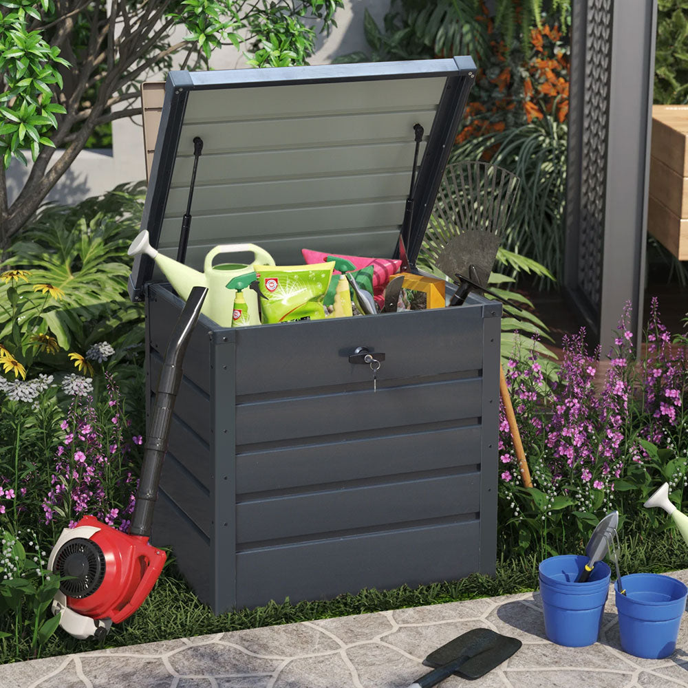 garten aufbewahrung wasserdicht 200L Abschließbare Wasserdichte Gartenbox aus Metall – Livingandhome