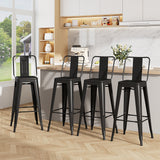 4er-Set Hoher Barhocker aus Metall mit Rückenlehne