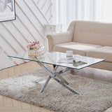 Glastisch mit Metallgestell und Glasplatte